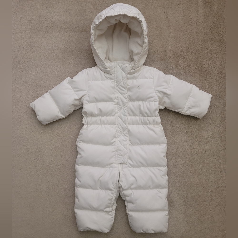 Ralph Lauren Baby Girl Ivory Down Hooded Bunting Size 9 Months